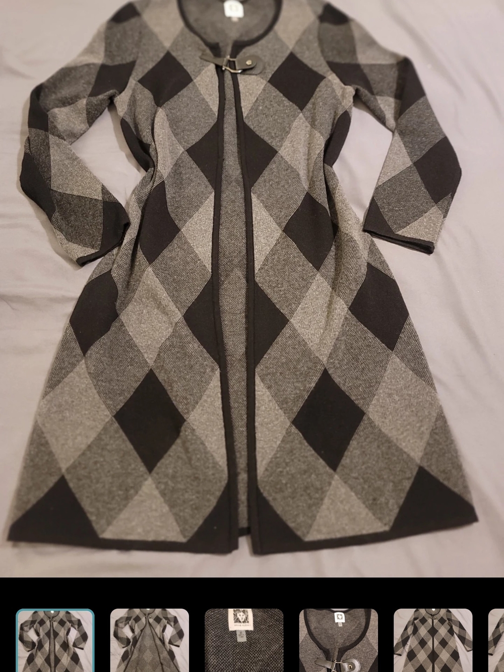 Anne Klein Women’s Long Argyle Cardigan Sweater Coat Size M
